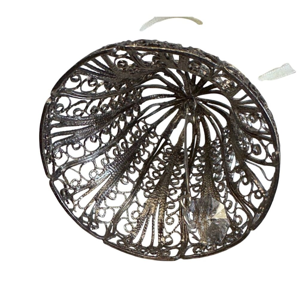 Vintage Silverplate Filigree Bell Ornament With Crystal Clapper 2.25" Holiday De - Picture 4 of 7